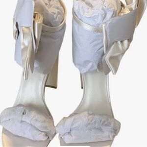 Oleg Cassini White Satin Heels with Bow